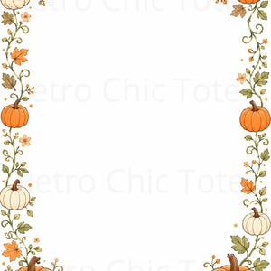 Elegant Pumpkin Fall Border Printable, Autumn Writing Paper, Thanksgiving Stationery, A4 Border PNG JPG Download