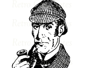 Sherlock Holmes Detective Illustration Digital Art Print - Classic Sleuth Pipe Hat Clip Art for Mystery Lovers
