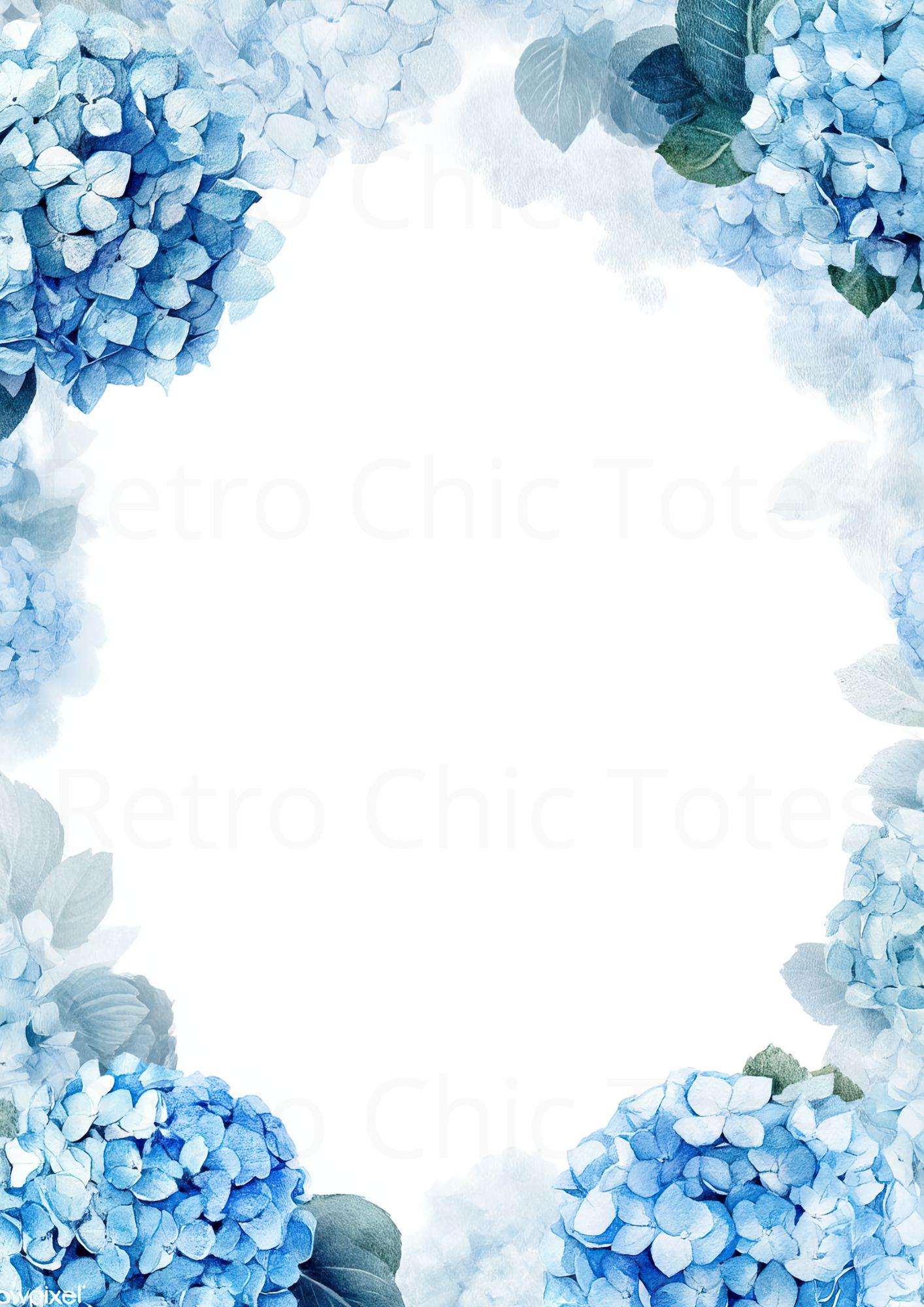 Blue Hydrangea Floral Border Printable A4 PDF, Watercolor Flower