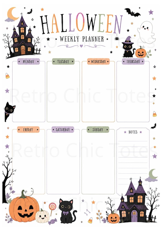 Halloween Weekly Planner Printable, Cute Halloween Planner, Weekly Schedule, Spooky Organizer, A4 PDF Download