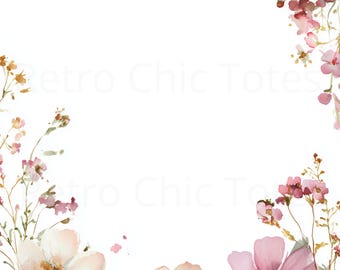 A4 Watercolor Floral Paper Printable PDF, Soft Pink Flowers Stationery, Elegant Writing Paper, Digital Download Page Design