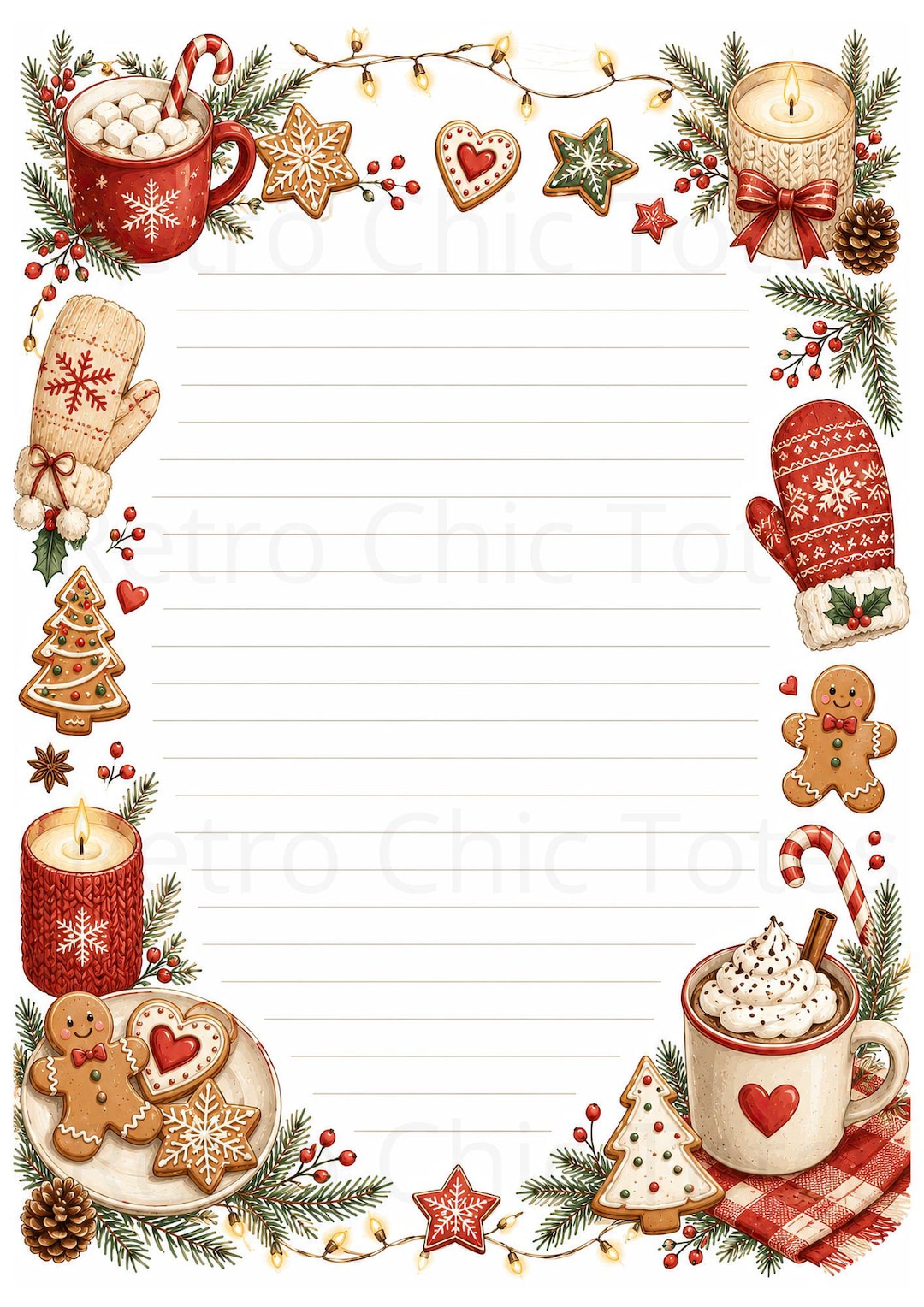 Christmas Writing Paper Printable, Holiday Stationery, Christmas Letter ...