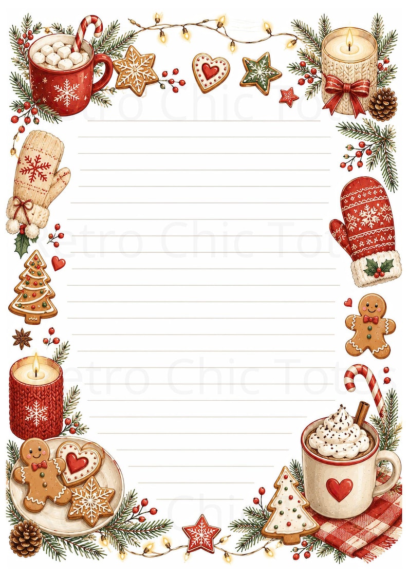 Christmas Writing Paper Printable, Holiday Stationery, Christmas Letter ...