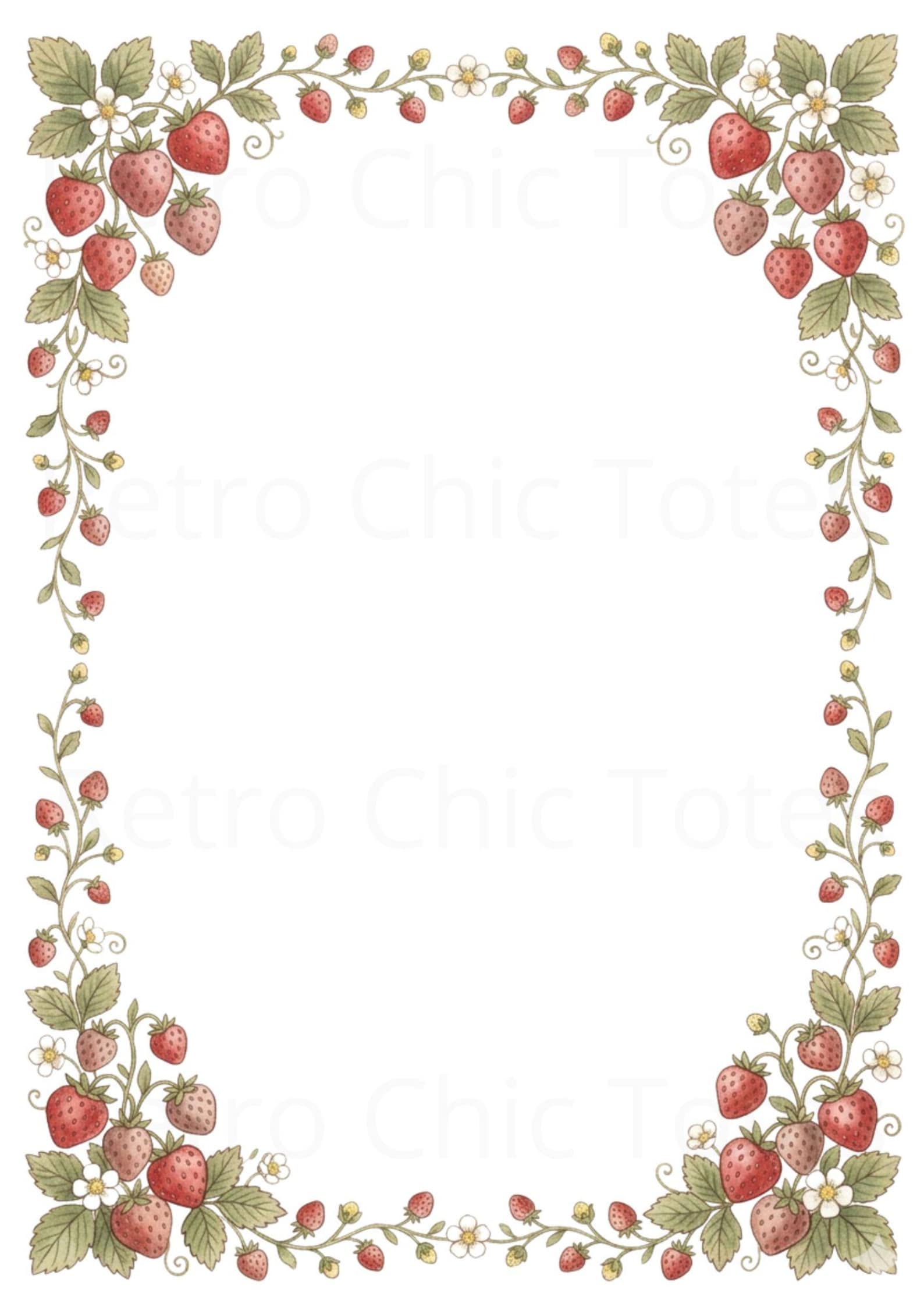 Strawberry Border A4 Printable, Vintage Berry Floral Frame, Cottagecore ...
