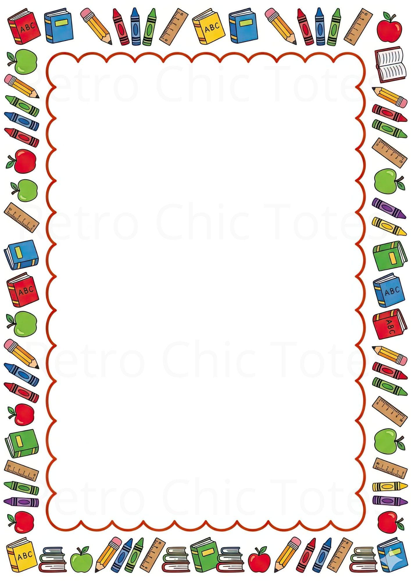 School Supplies A4 Printable PDF, Classroom Writing Paper Border ...