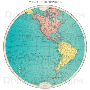 Vintage Western Hemisphere Karte PNG, antike Erdkugel Illustration, Retro Geographie Clipart für Scrapbook und Wandkunst
