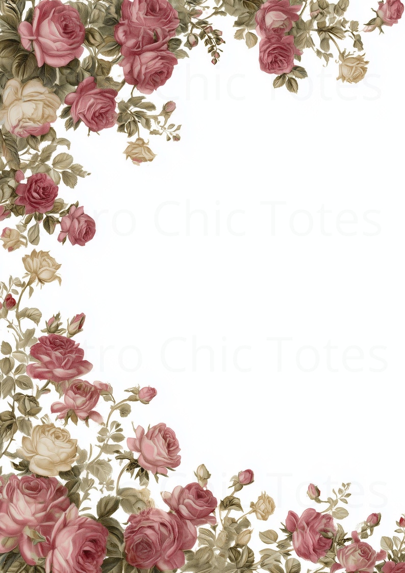 Vintage Floral Paper A4 Printable, Pink Rose Stationery PDF, Romantic ...