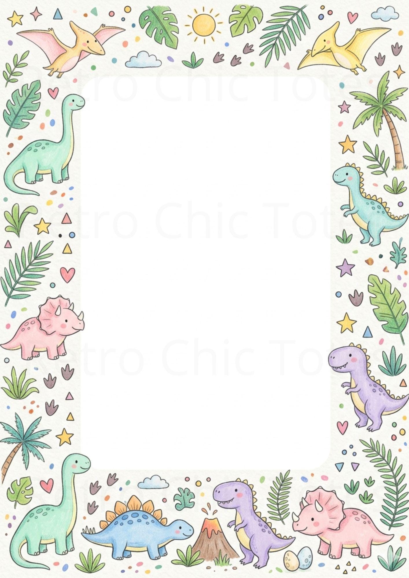 Dinosaur Border A4 Printable, Cute Dino Frame for Kids, Nursery Writing ...