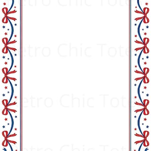 May include: A rectangular frame with a white interior, bordered by a red and blue design. The border features red bows with white polka dots, blue ribbons, and blue stars. The text "Retro Chic Tote" is visible in the background.