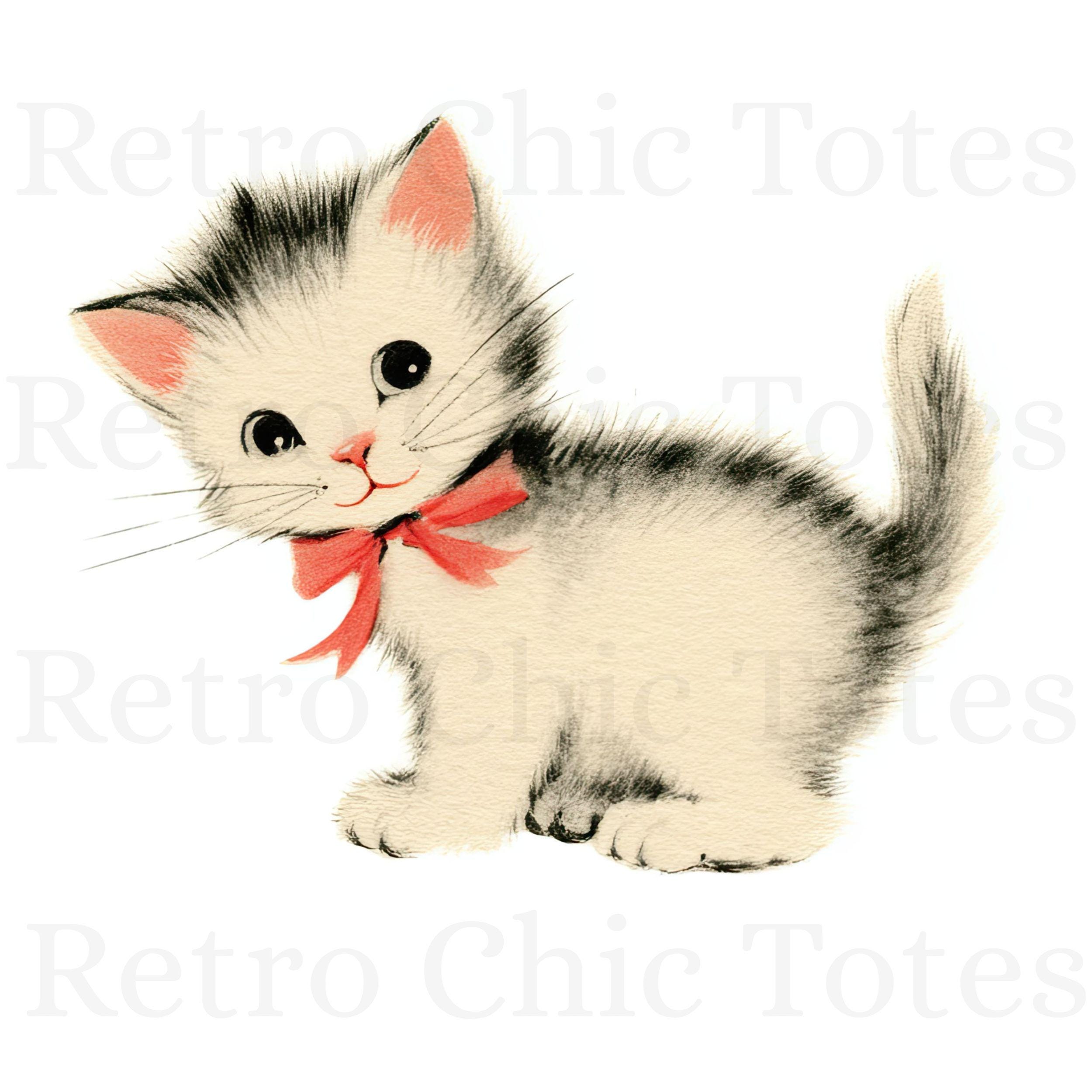 Cute Kitten PNG Watercolor Clipart, Baby Cat Illustration With Red Bow ...