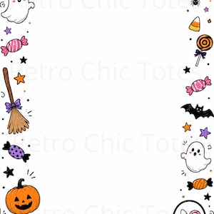 Cute Halloween Doodle Border Printable, Ghost Pumpkin Writing Paper, Spooky Stationery Page, A4 PNG JPG Download