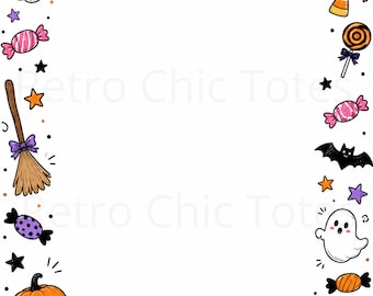 Niedliche Halloween Doodle Bordüre, Geister Kürbis Kürbisse Briefpapier, Gruselige Briefpapier Seite, A4 PNG JPG Download