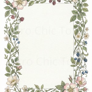 Utskrivbart brevpapper i blommigt A4-format | Cottagecore Wildflower Stationery | Brevpapper med bärkant PDF-nedladdning