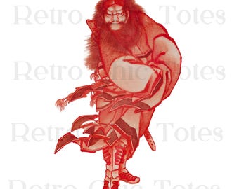 Samurai Krieger PNG, japanische Mythologie Kunst, Vintage Ukiyo-e Samurai Clipart, rote Samurai Illustration, feudale Japan digitale Kunst