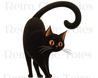 Cute Halloween Black Cat PNG | Spooky Cat Clipart for Stickers, Cards, Sublimation | Vintage Style Halloween Cat Art