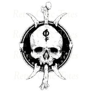 Ilustración de calavera y huesos ocultos – Descarga digital PNG – Clipart de arte gótico oscuro para tatuajes, decoración y manualidades
