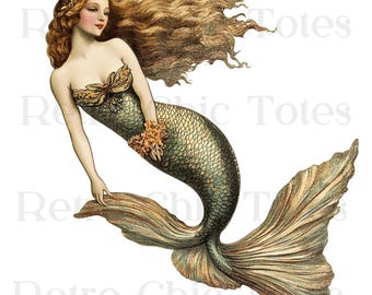 Vintage Mermaid PNG, Retro Ocean Clipart, Nautical Sea Fairy Printable, Antique Fantasy Art, Cottagecore Mermaid Illustration