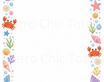 Carta con bordo a tema animali marini, stampabile in PDF e JPG, modello di cancelleria con delfini, carta da lettere a tema sottomarino, formato A4.