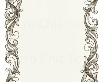 Vintage verzierte Bordüre A4 Printable | Antikes Schriftrolle Briefpapier | Eleganter Buchstabe PDF | Instant Download Briefpapier