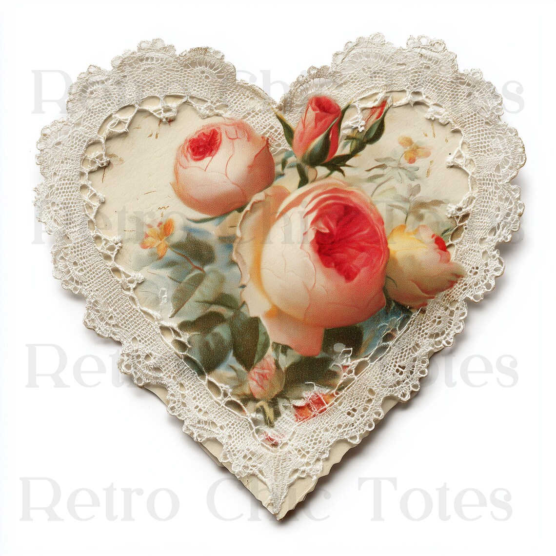 Vintage Heart Lace PNG With Roses, Romantic Shabby Chic Clipart for ...