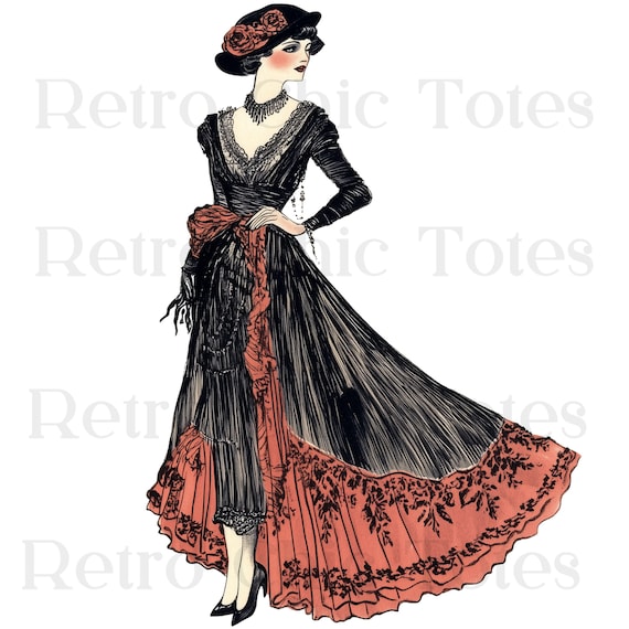 lady in dress clipart Vintage Fashion Illustration PNG, Edwardian Clipart, Art Nouveau Woman, Retro Design, Elegant Victorian Dress Digital Art fashion dress clipart
