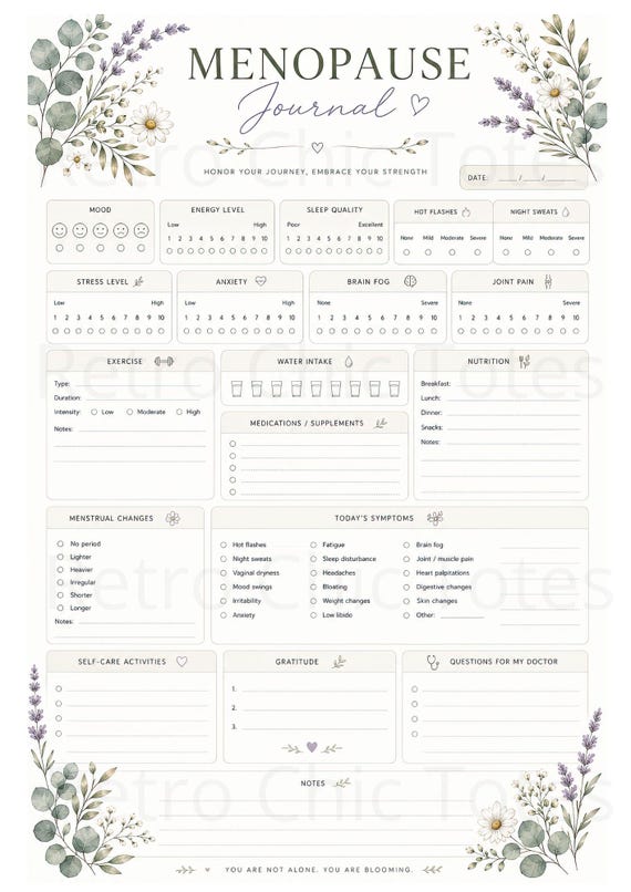 Menopause Journal Printable, A4 Menopause Symptom Tracker PDF, Wellness Log, Hormone Health Planner, Instant Download