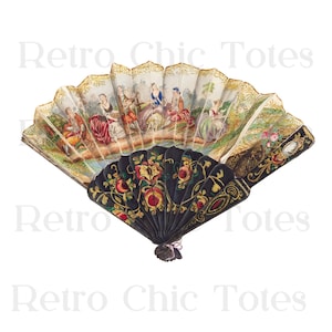 Antique Victorian Fan PNG, Vintage Hand Fan Clipart, Ornate Folding Fan Illustration, Rococo Decorative Fan Art