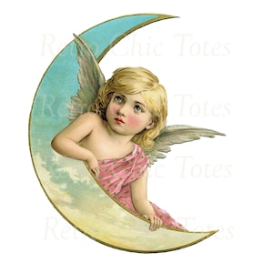 Vintage Angel Child illustration, Angel Digital Download, Png for Craft, T-shirt Png, Angel png, Collage clipart, Moon and child png