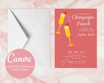 Editable Bridal Brunch Invitation I Canva Mimosa Bridal Shower Invite I Cute Bridal Brunch Template
