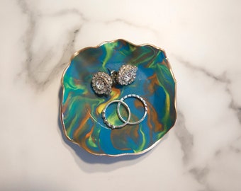 Ring Dish | Clay Ring Holder | Polymer Clay Dish | Handmade Ring Dish | Marbled Ring Dish |