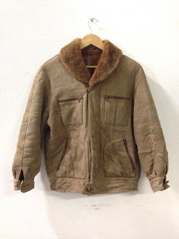 Vintage Sherpa Jacket / Sherpa Coat / Leather Jack