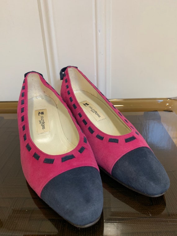 Vintage Courreges Paris Pink Suede Shoes with bow… - image 2