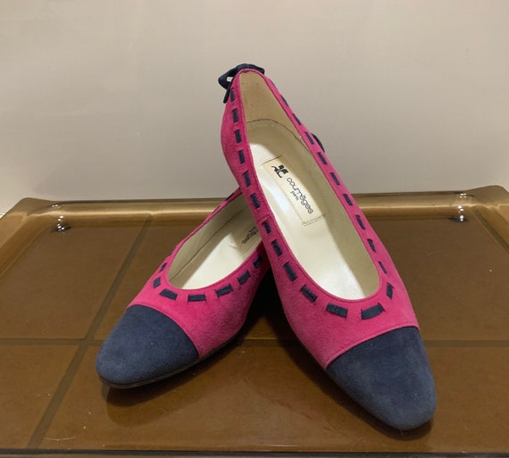 Vintage Courreges Paris Pink Suede Shoes with bow… - image 1