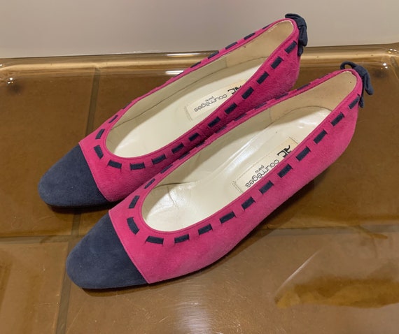 Vintage Courreges Paris Pink Suede Shoes with bow… - image 5