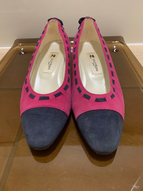Vintage Courreges Paris Pink Suede Shoes with bow… - image 4