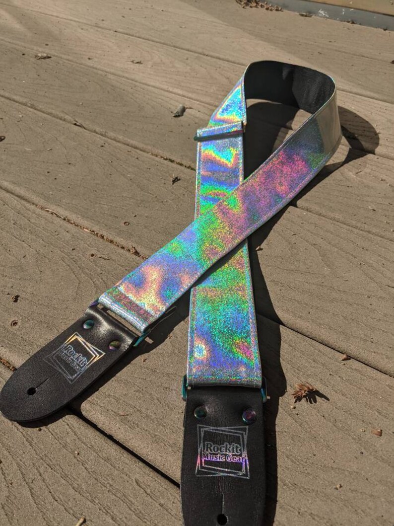 Holographic Rainbow Glitter Guitar Strap With Rainbow Hardware Etsy