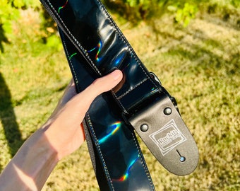 Holographic Black w/ Rainbow Chrome Guitar Strap