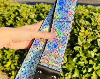 Holographic Silver Scales Guitar Strap