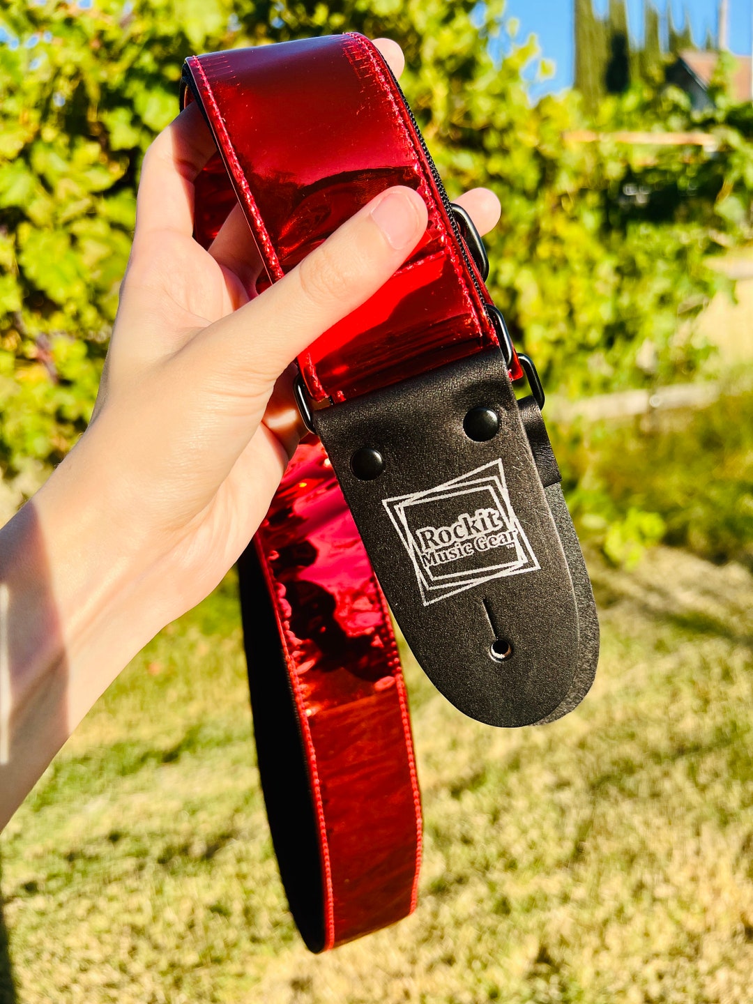 Red Chrome Guitar Strap Etsy