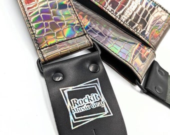 Smoke Gray Holographic Gator Vinyl Guitar Strap