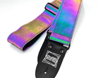 Reflective Holographic Gray ABC's Letters Guitar Strap