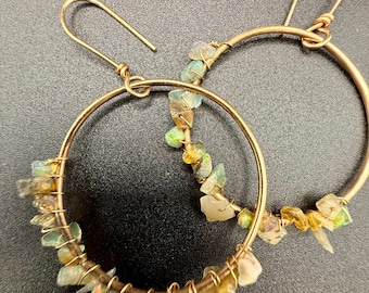Handcrafted Gold-Filled Hoop Earrings with Ethiopian Fire Opal