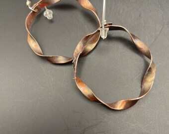 Copper twisted hoops with sterling silver hooks