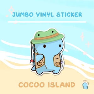 JS8 - Sticker pêcheur dinosaure, joli vinyle autocollant, Sticker pour ordinateur portable, Sticker bouteille d'eau, Sticker douillet, Sticker imperméable, Sticker lézard