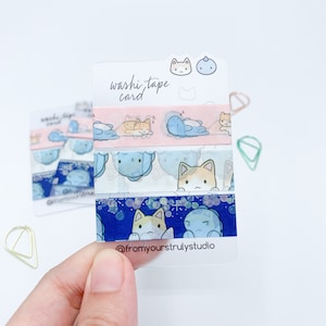 WC2 - Échantillon kit et dinosaure washi, carte de ruban adhésif washi, échantillon de carte, rubans adhésifs washi, autocollants chat, rubans adhésifs washi chat, autocollants pour agenda, kawaii