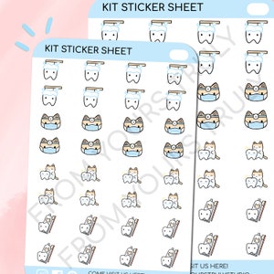 K37- Kit d'autocollants dentaires, autocollants dentaires, autocollants dentiste, autocollants pour nettoyage des dents, feuille d'autocollants kawaii, autocollants chat mignon, autocollants chat