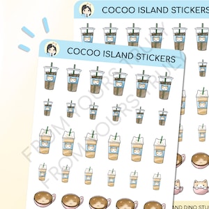 K4-Kit Stickers café glacé, adorables autocollants pour agenda, autocollants kawaii, autocollants pour café, autocollants pour agenda de chat, feuille d'autocollants, feuille d'autocollants pour chat