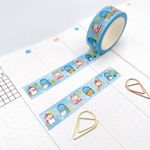 W39 - Washi tape dinosaure et kit d'hiver, ruban adhésif washi chat, ruban adhésif washi mignon, ruban adhésif washi mignon chat, ruban adhésif washi bleu, ruban adhésif washi feuille d'or, kawaii