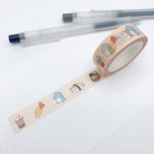 W24- Ruban adhésif washi pour kit et dino ramen, ruban adhésif, collations japonaises, ruban adhésif pour chats, autocollants chat, autocollants dinosaures, autocollants agenda, autocollant mignon