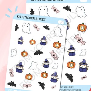 Kit d'autocollants d'Halloween, autocollants halloween, autocollants chats mignons, feuille d'autocollants mignons, autocollants kawaii, autocollants mignons d'agenda, autocollants de chat